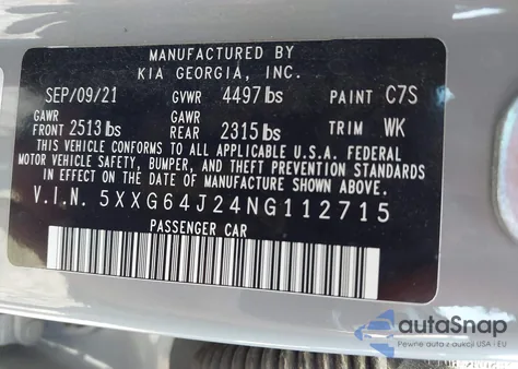 2022 Kia K5 Gt-Line z USA, uszkodzony, nr VIN 5XXG64J24NG112715